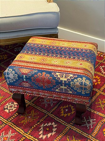 Banqueta Jacquard Turquia - Bege e Azul