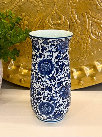 Vaso Cerâmica Azul e Branco 20CM