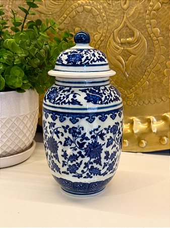 Potiche - Azul e Branco - Cerâmica - 22cm