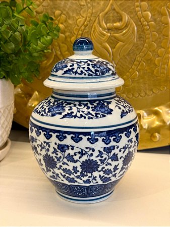Potiche - Azul e Branco - Cerâmica - 19cm