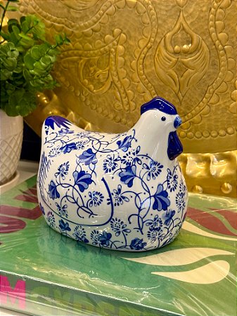 Galinha Decorativa -  Porcelana - Azul e Branco