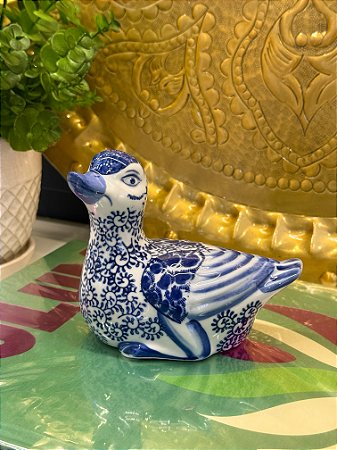 Pato Decorativa - Porcelana - Azul e Branco