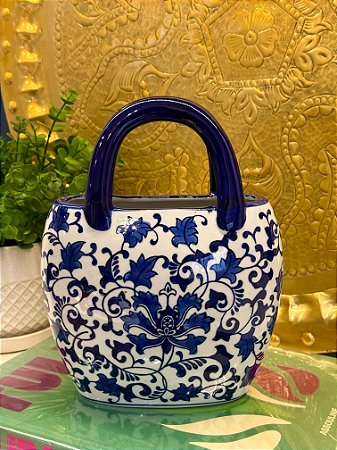 Bolsa Decorativa - Porcelana - Azul e Branco