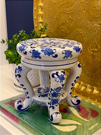 Banco Decorativo - Porcelana - Azul e Branco