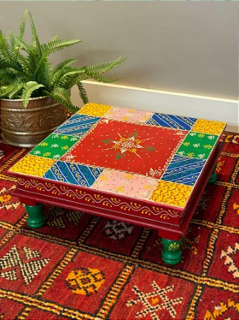Mesa de Apoio - Madeira - Pintado à Mão - Vermelho e Colorido - G