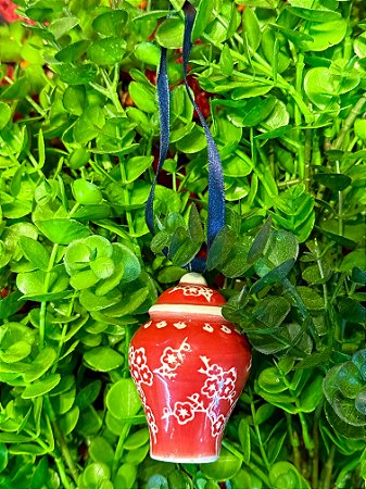 Enfeite Potiche - Árvore de Natal - Cerâmica - Vermelho e Branco