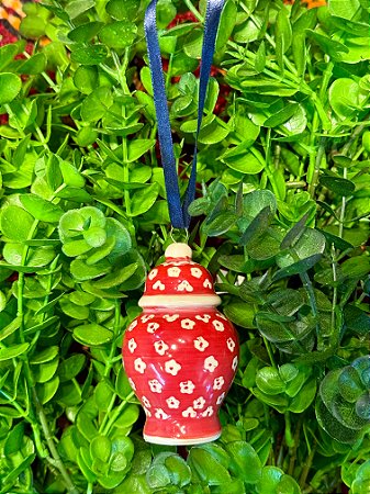 Enfeite Potiche - Árvore de Natal - Cerâmica - Vermelho e Branco