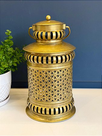 Lanterna - Porta Vela - Metal - Dourada - 35CM