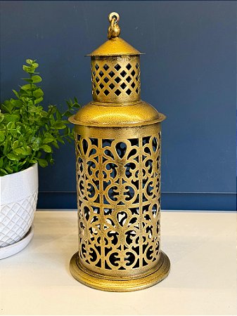 Lanterna - Porta Vela - Metal - Dourada - 35CM
