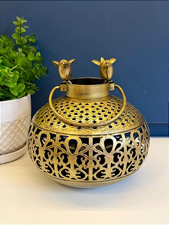 Lanterna - Porta Vela - Metal - Dourada - 23CM