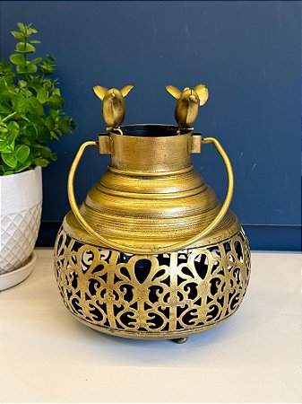 Lanterna - Porta Vela - Metal - Dourada - 25CM