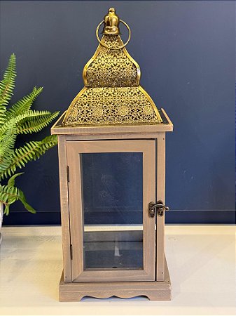 Lanterna - Metal e Vidro - Dourado Envelhecido - 47CM