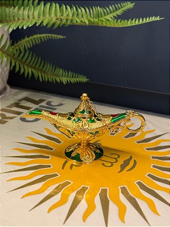 Lâmpada Mágica - Metal - Verde e Dourada - 12CM