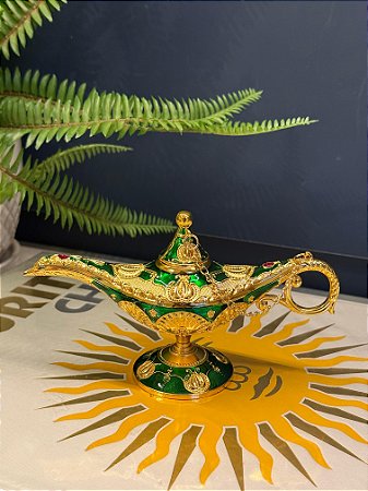 Lâmpada Mágica - Metal - Verde e Dourada - 17CM