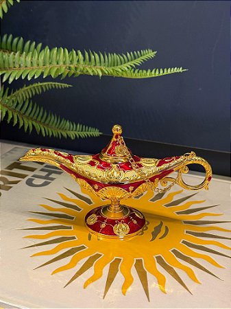 Lâmpada Mágica - Metal - Vermelho e Dourada - 17CM