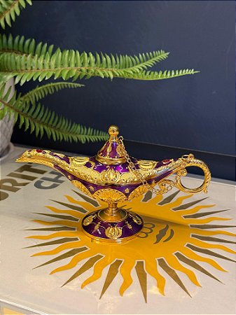 Lâmpada Mágica - Metal - Roxo e Dourada - 17CM
