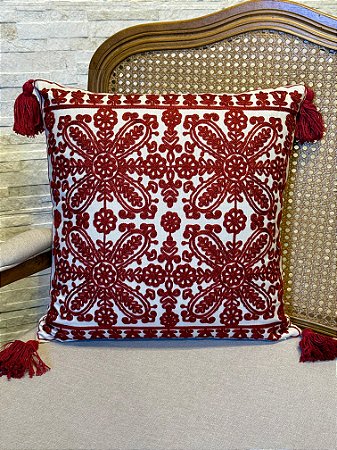 Almofada Com Enchimento - Bordada - Vermelho 45x45
