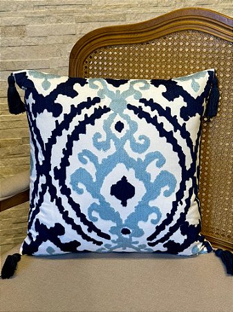 Almofada Com Enchimento - Bordada - Azul 45x45
