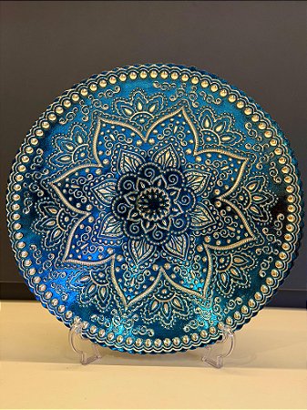 Centro de Mesa em Vitral - Azul e Prata - Grande