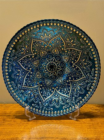 Centro de Mesa em Vitral - Azul e Prata - Grande