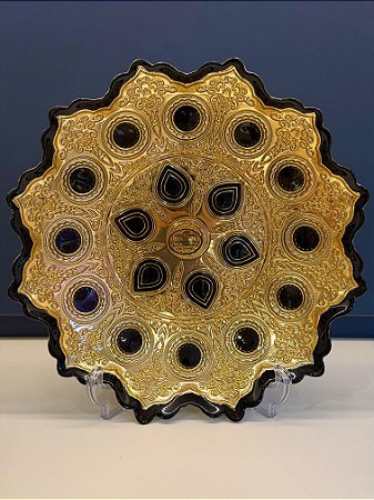 Centro de Mesa em Vitral - Preto e Dourado - Grande