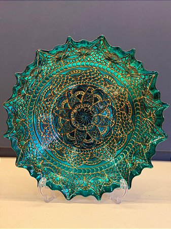 Centro de Mesa em Vitral - Verde e Dourado - Grande