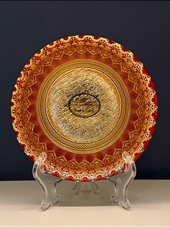 Bowl - Turquia - Vitral - Pintado á mão - Grande - Vermelho e Dourado