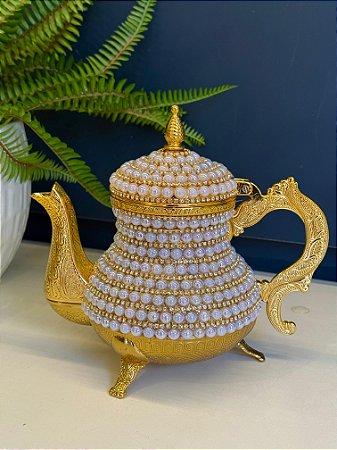 Bule Turco - Metal - Com Aplique em Pedras - Dourado