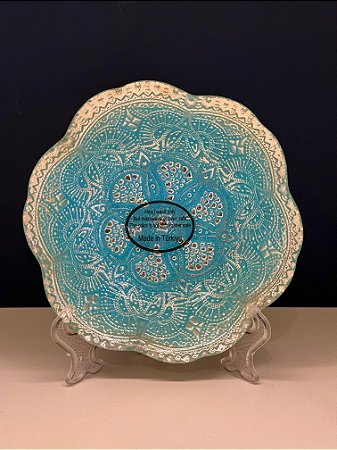 Bowl - Turquia - Vitral - Pintado á mão - Grande - Azul e Prata