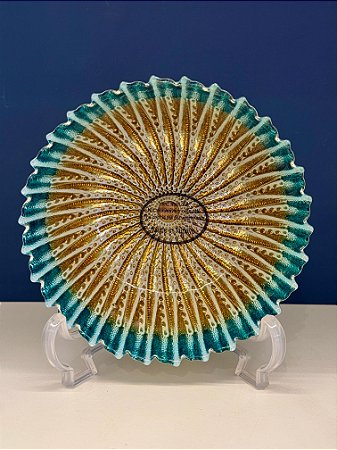 Bowl - Turquia - Vitral - Pintado á mão - Grande - Verde e Dourado