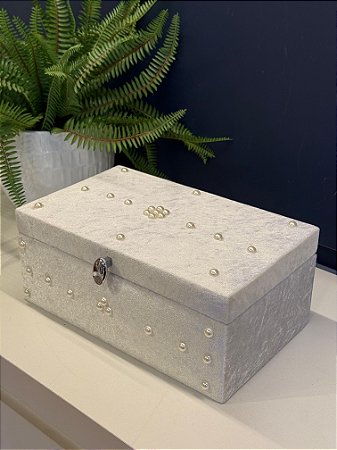 Porta Joias - Decorativo - Veludo - Branco Perolado