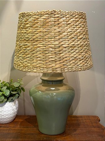 Abajur - Cerâmica - Verde com Cúpula de Palha