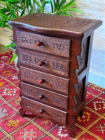 Gaveteiro - Madeira Entalhada - 5 Gavetas