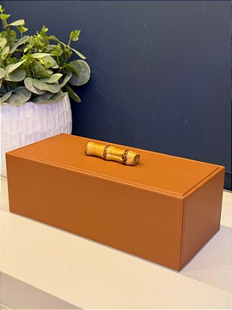 Caixa Decorativa - Couro Sintético - Marrom - 30X13