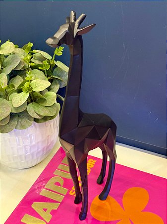 Escultura Girafa - Decorativa - Preto - 30cm