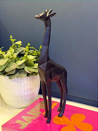Escultura Girafa - Decorativa - Preto - 37cm