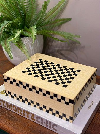 Caixa Decorativa - Osso - Bege e Preto  - 24X19