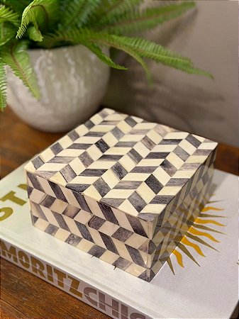 Caixa Decorativa - Osso - Cinza - 16X15