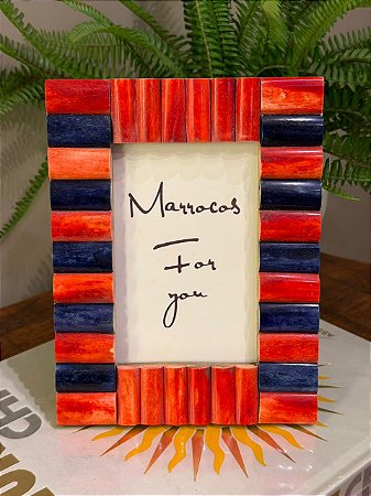 Porta Retrato - Foto 10X15 - Osso - Vermelho e Azul