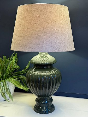 Abajur - Cerâmica - Verde com Cúpula