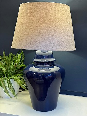 Abajur - Cerâmica - Azul Escuro com Cúpula
