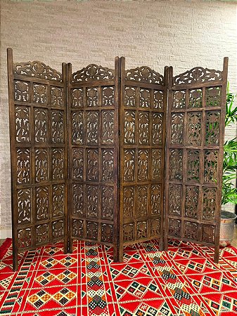 Biombo - Madeira - Natural - 4 Folhas - 2mts