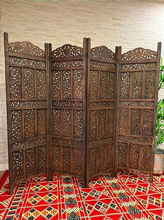 Biombo - Madeira - Natural - 4 Folhas - 2mts