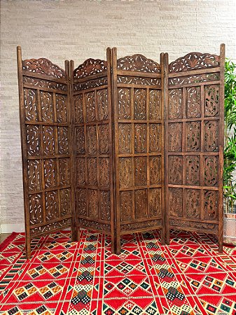 Biombo - Madeira - Natural - 4 Folhas - 2mts