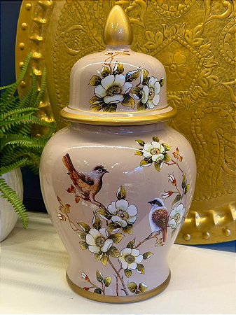 Potiche  - Cerâmica - Bege - Flores - 45CM