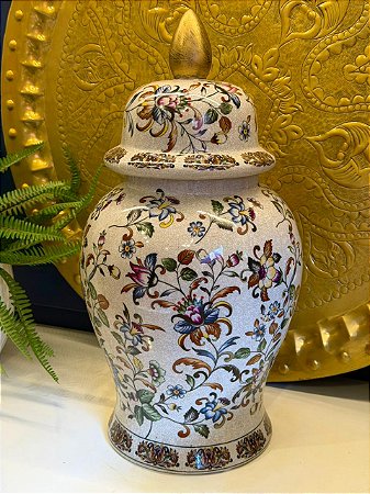 Potiche Cerâmica Off White e Colorido 47CM