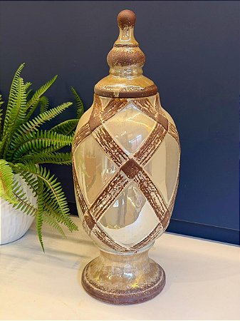 Potiche Cerâmica Bege Perolado e Marrom 45,5cm