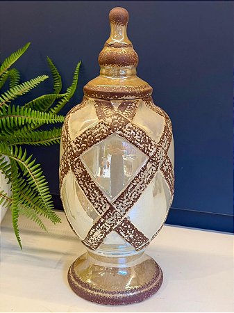 Potiche Cerâmica Bege Perolado e Marrom 38cm