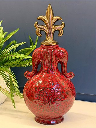Potiche Cerâmica Vermelho e Dourado 41CM