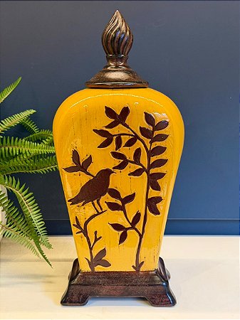 Potiche Cerâmica Amarelo e Marrom 43CM